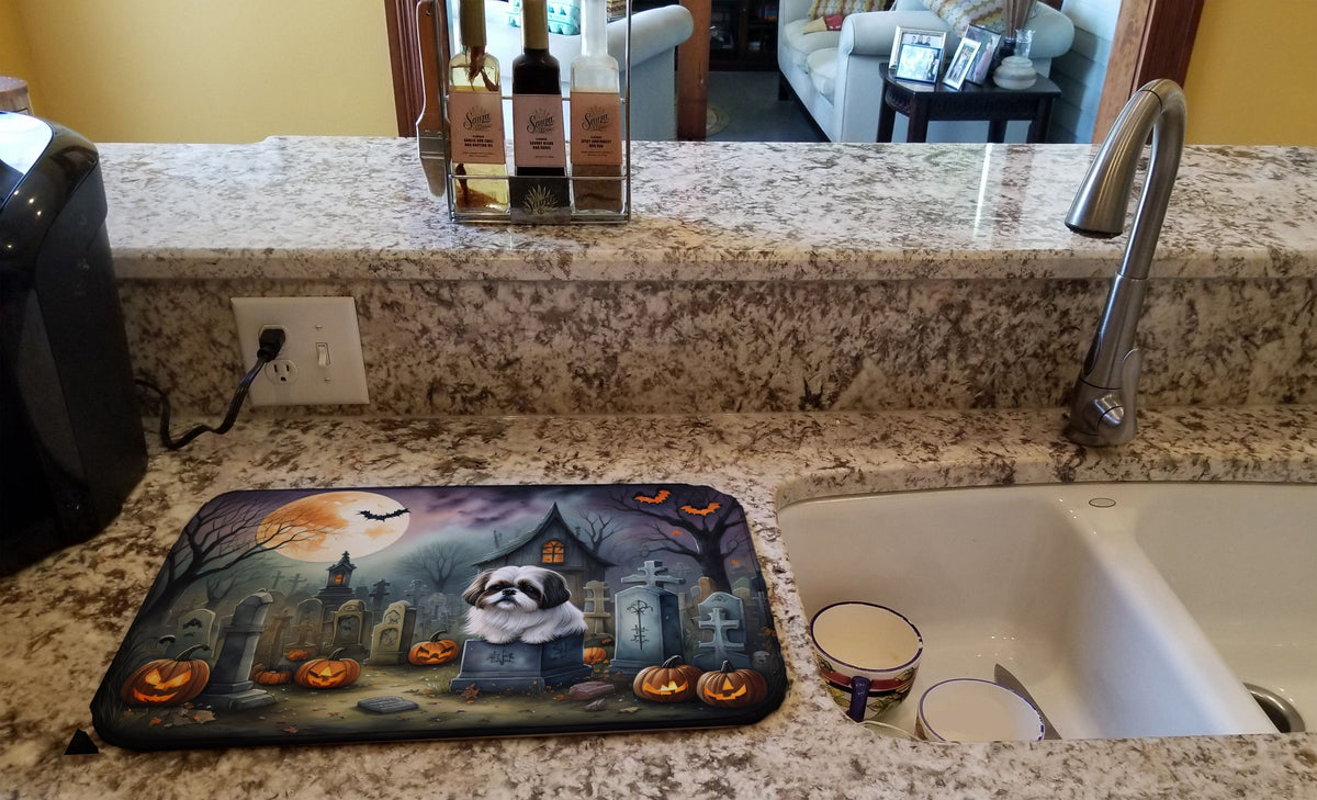Shih Tzu Spooky Halloween Dish Drying Mat 14 x 21 in, Multicolor - product view 2