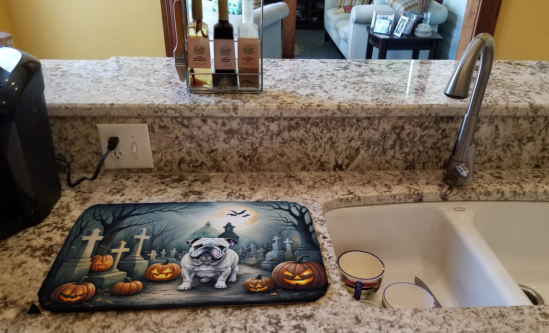 English Bulldog Spooky Halloween Dish Drying Mat 14 x 21 in, Multicolor