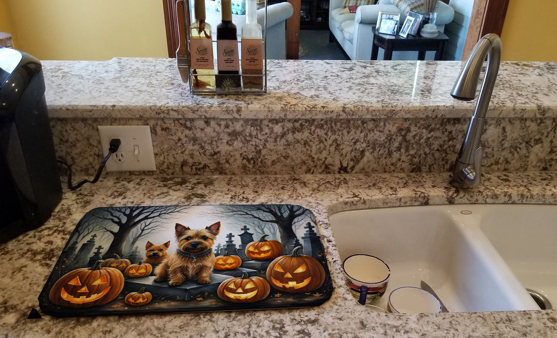 Norwich Terrier Spooky Halloween Dish Drying Mat 14 x 21 in, Multicolor