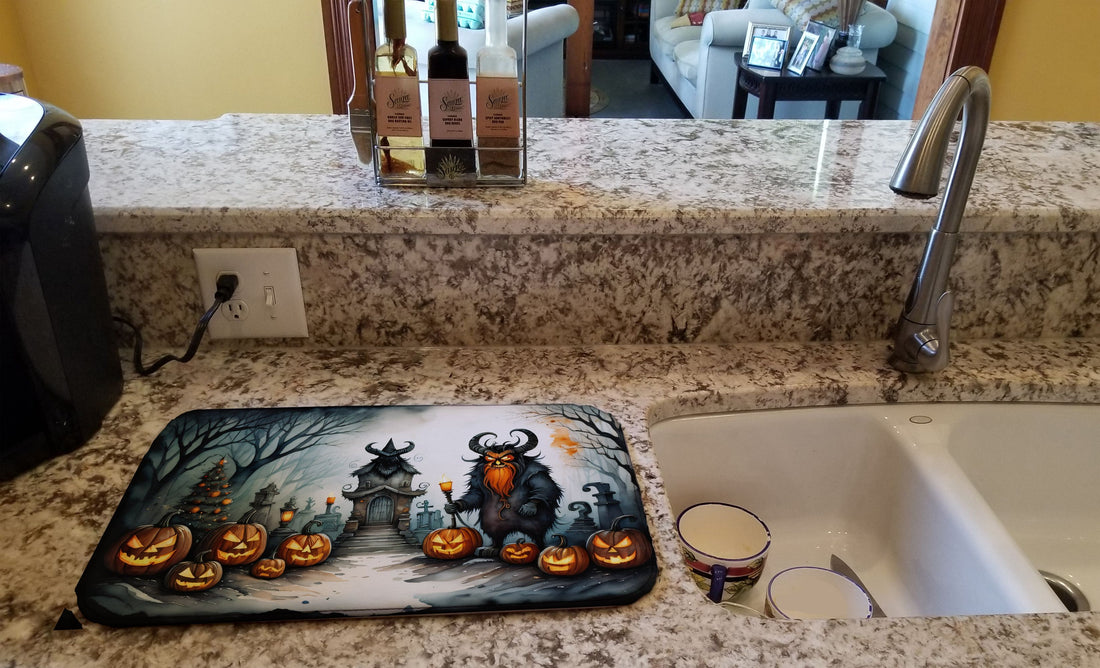 Krampus The Christmas Demon Spooky Halloween Dish Drying Mat 14 x 21 in, Multicolor