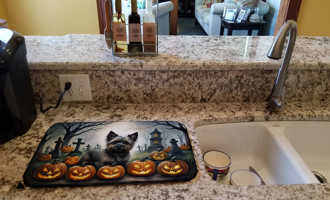 Cairn Terrier Spooky Halloween Dish Drying Mat 14 x 21 in, Multicolor