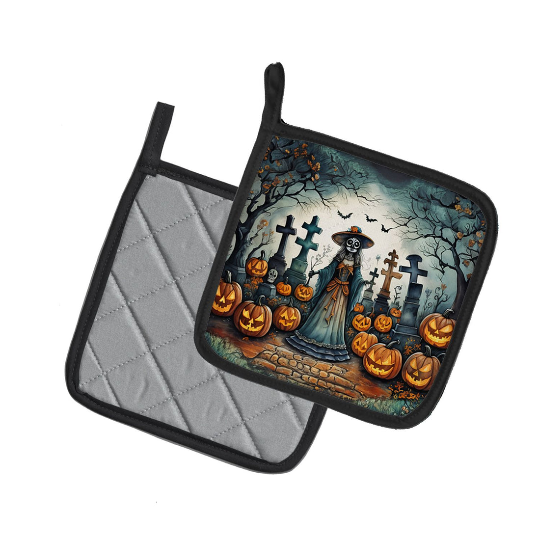 La Catrina Skeleton Spooky Halloween Pot Holder Set 7.5 x 7.5 in