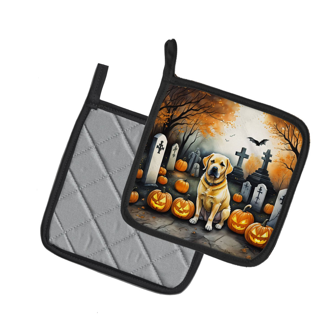 Yellow Labrador Retriever Spooky Halloween Pot Holder Set 7.5 x 7.5 in