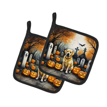 Yellow Labrador Retriever Spooky Halloween Pot Holder Set 7.5 x 7.5 in