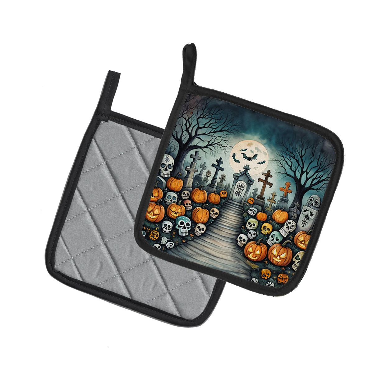 Calaveras Sugar Skulls Spooky Halloween Pot Holder Set 7.5 x 7.5 in - product view 2
