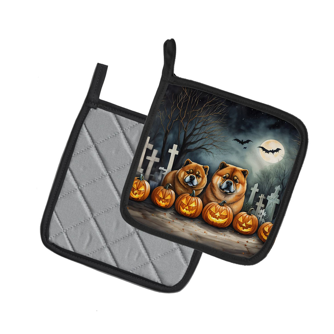 Chow Chow Spooky Halloween Pot Holder Set 7.5 x 7.5 in