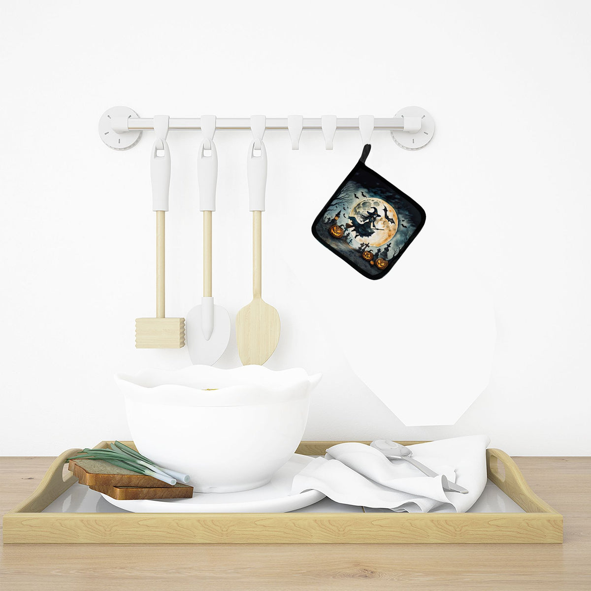 Flying Witch Spooky Halloween Pot Holder Set 7.5 x 7.5 in - product view 3