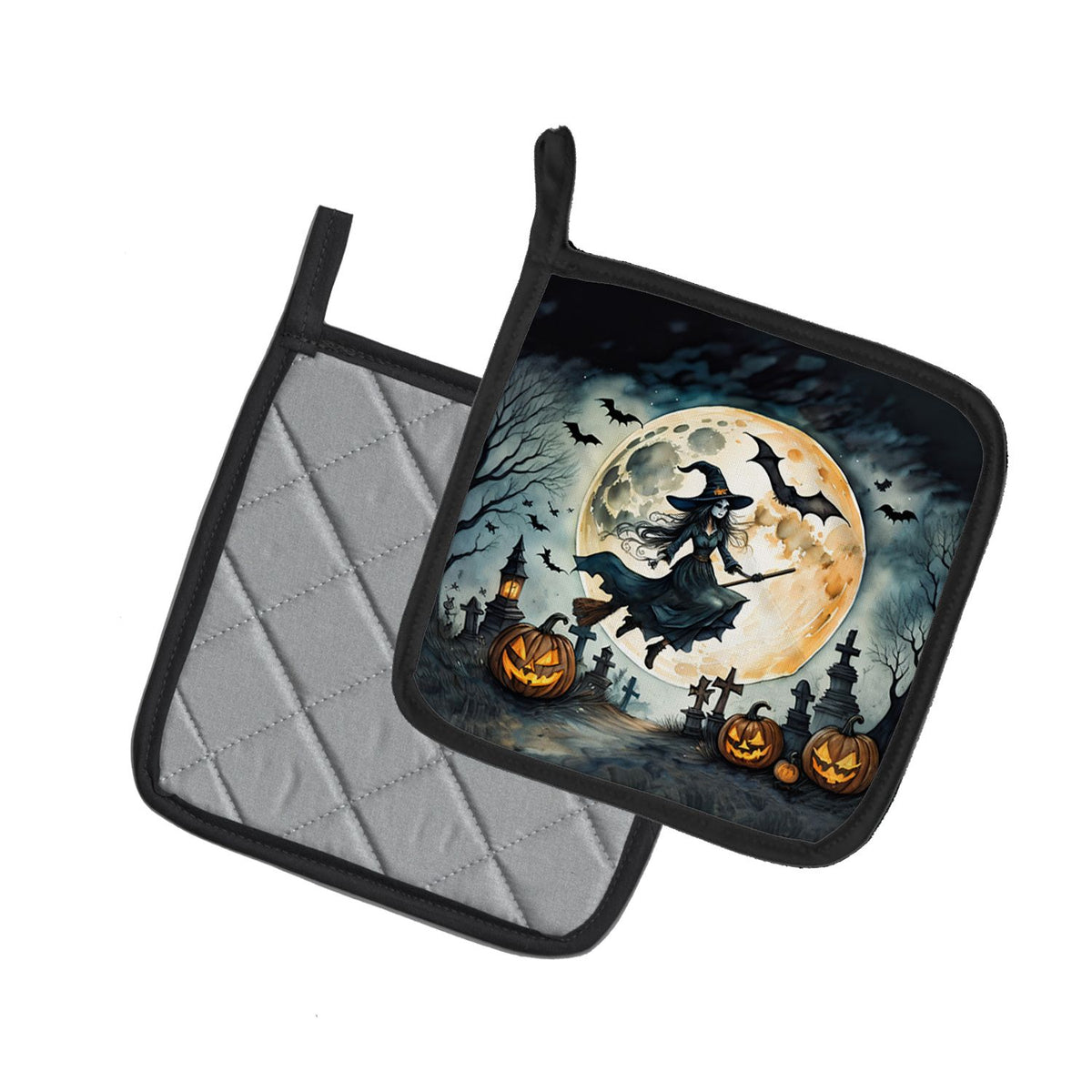 Flying Witch Spooky Halloween Pot Holder Set 7.5 x 7.5 in - product view 2