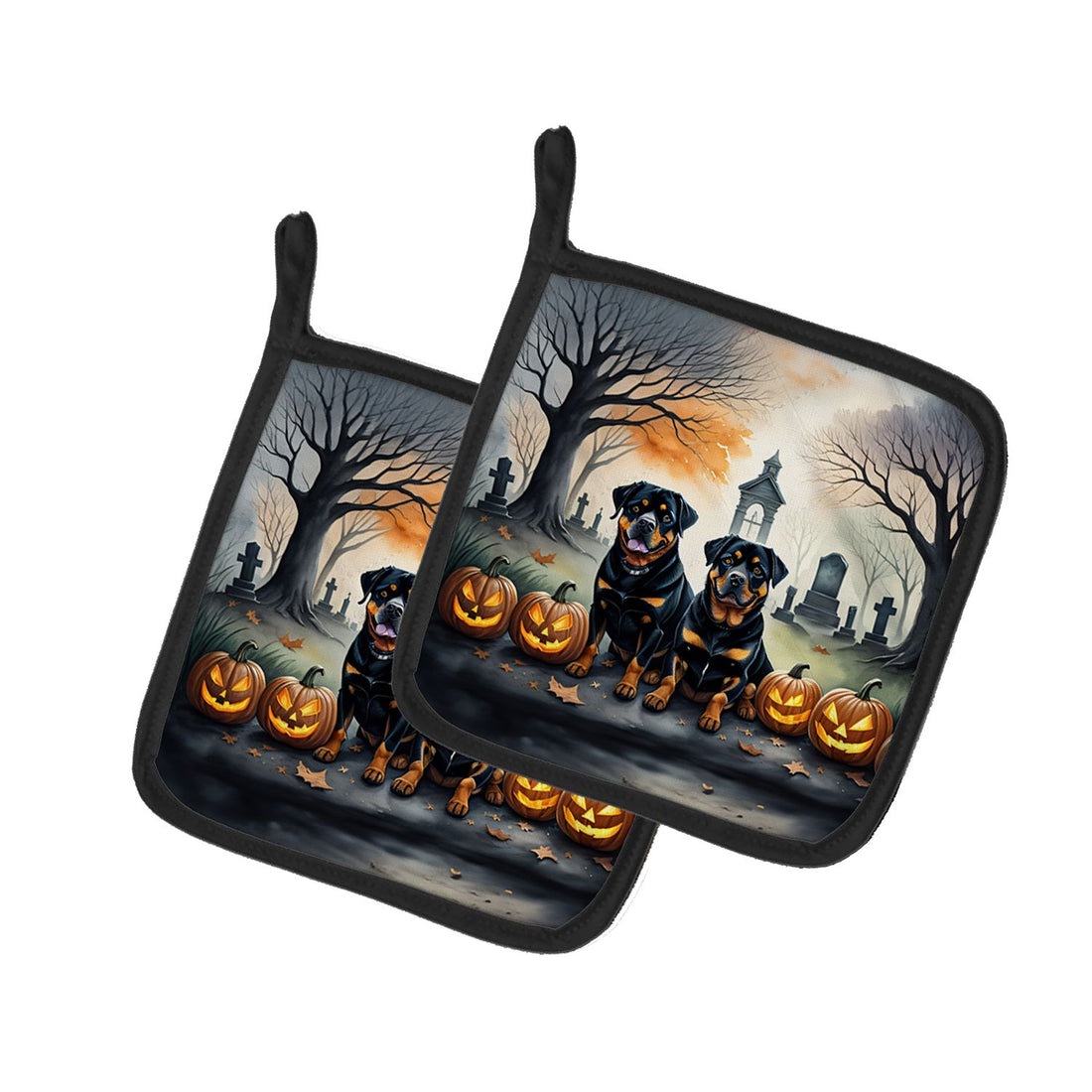 Rottweiler Spooky Halloween Pot Holder Set 7.5 x 7.5 in