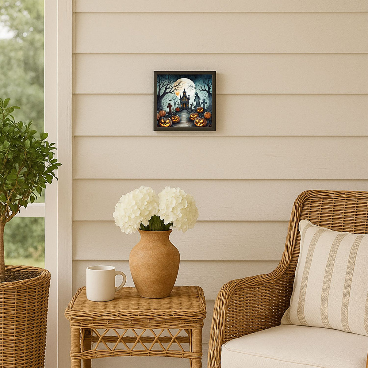 Graveyard Spooky Halloween Framed Metal Wall Art Square, 8 x 8 in - product view 5