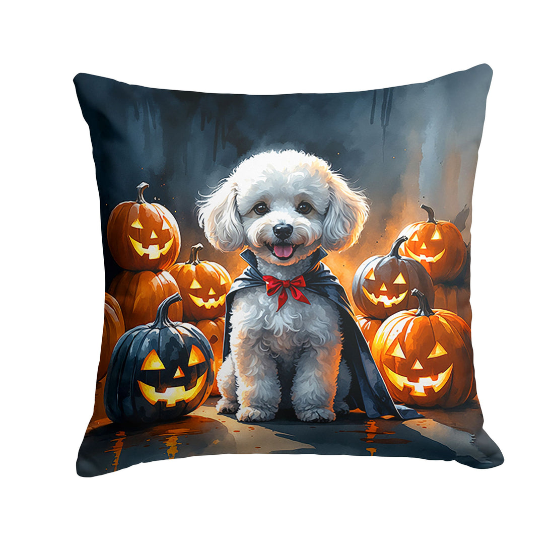 White Poodle Puppy Halloween Throw Pillow Indoor/Outdoor Decorative Throw Pillow, 14 x 14 in