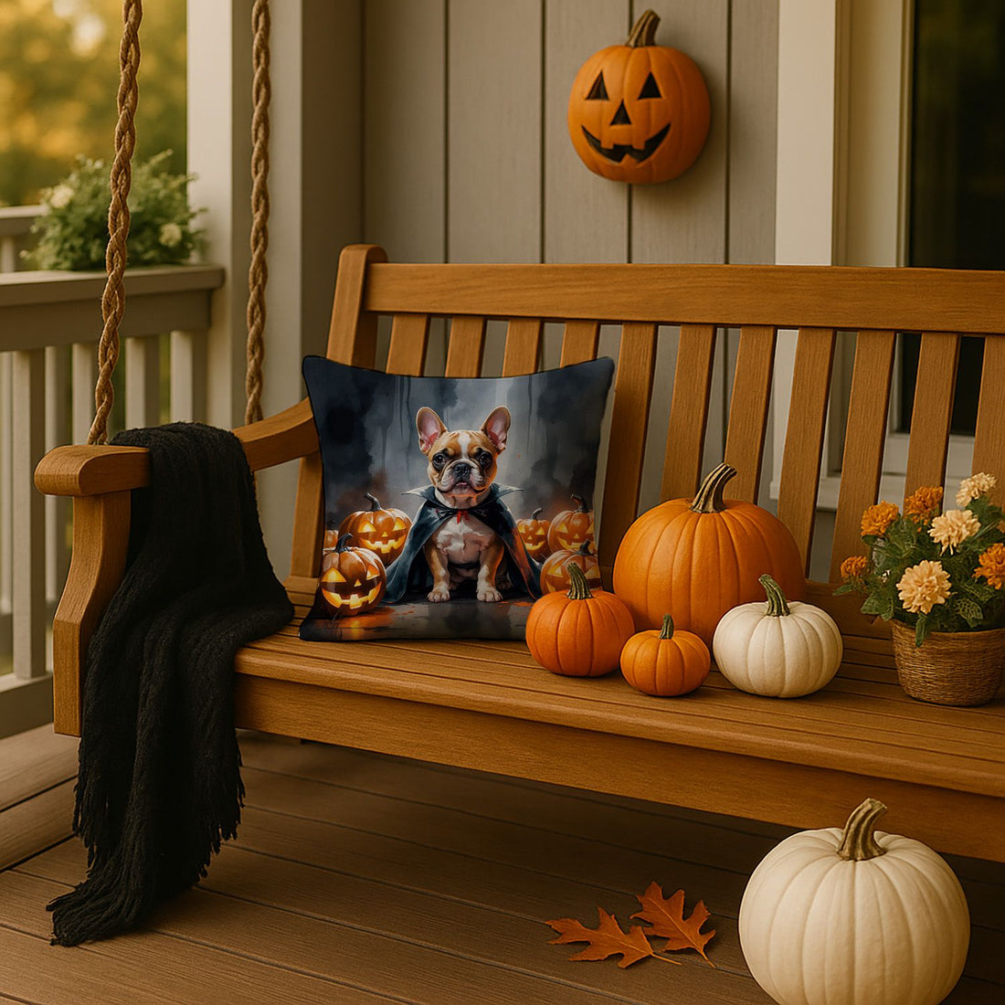 French Bulldog Puppy Halloween Throw Pillow Indoor/Outdoor Decorative Throw Pillow, 14 x 14 in