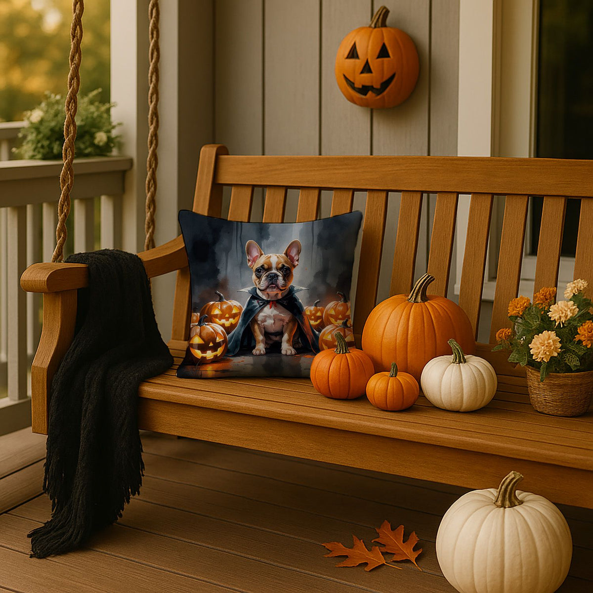 French Bulldog Puppy Halloween Throw Pillow Indoor/Outdoor Decorative Throw Pillow, 14 x 14 in - product view 2