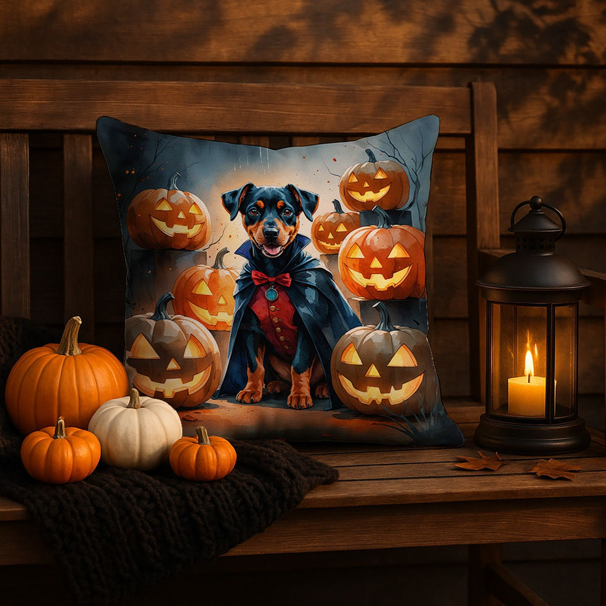 Doberman Pinscher Puppy Halloween Throw Pillow Indoor/Outdoor Decorative Throw Pillow, 18 x 18 in - product view 5