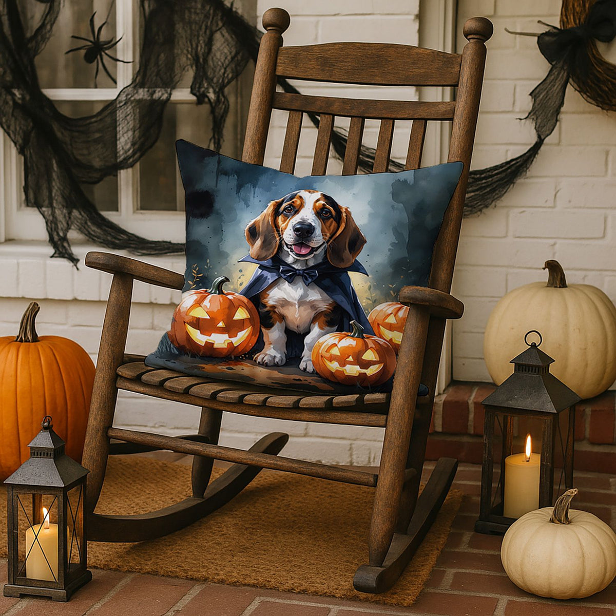 Basset Hound Puppy Halloween Throw Pillow Indoor/Outdoor Decorative Throw Pillow, 18 x 18 in - product view 3