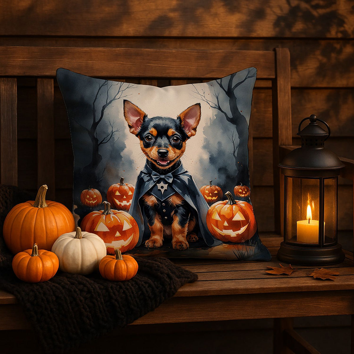 Miniature Pinscher Puppy Halloween Throw Pillow Indoor/Outdoor Decorative Throw Pillow, 18 x 18 in - product view 5