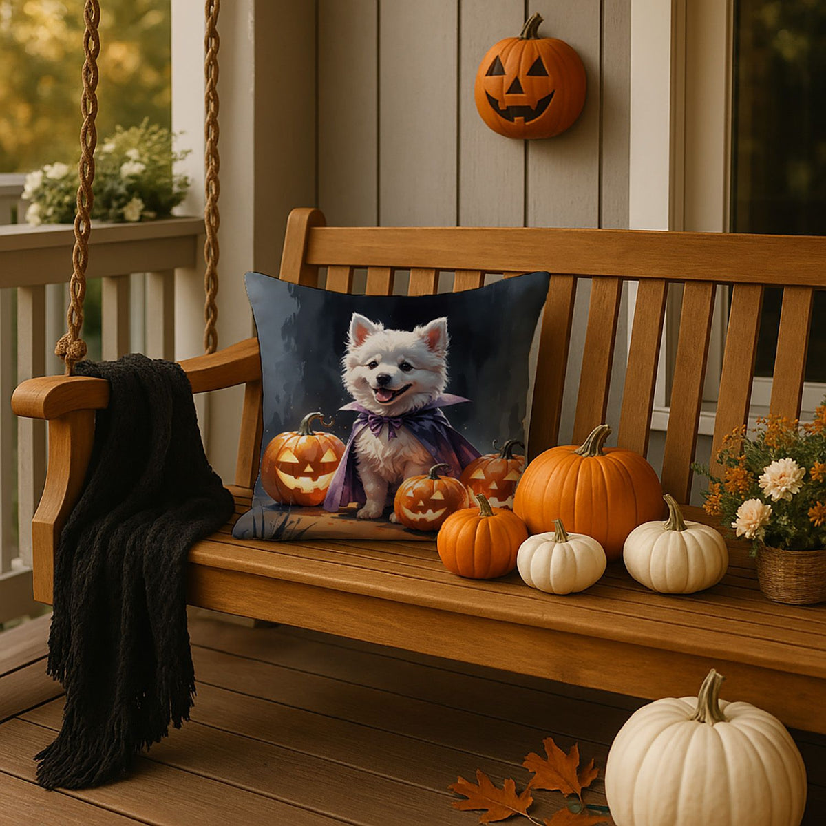 American Eskimo Puppy Halloween Throw Pillow Indoor/Outdoor Decorative Throw Pillow, 18 x 18 in - product view 4