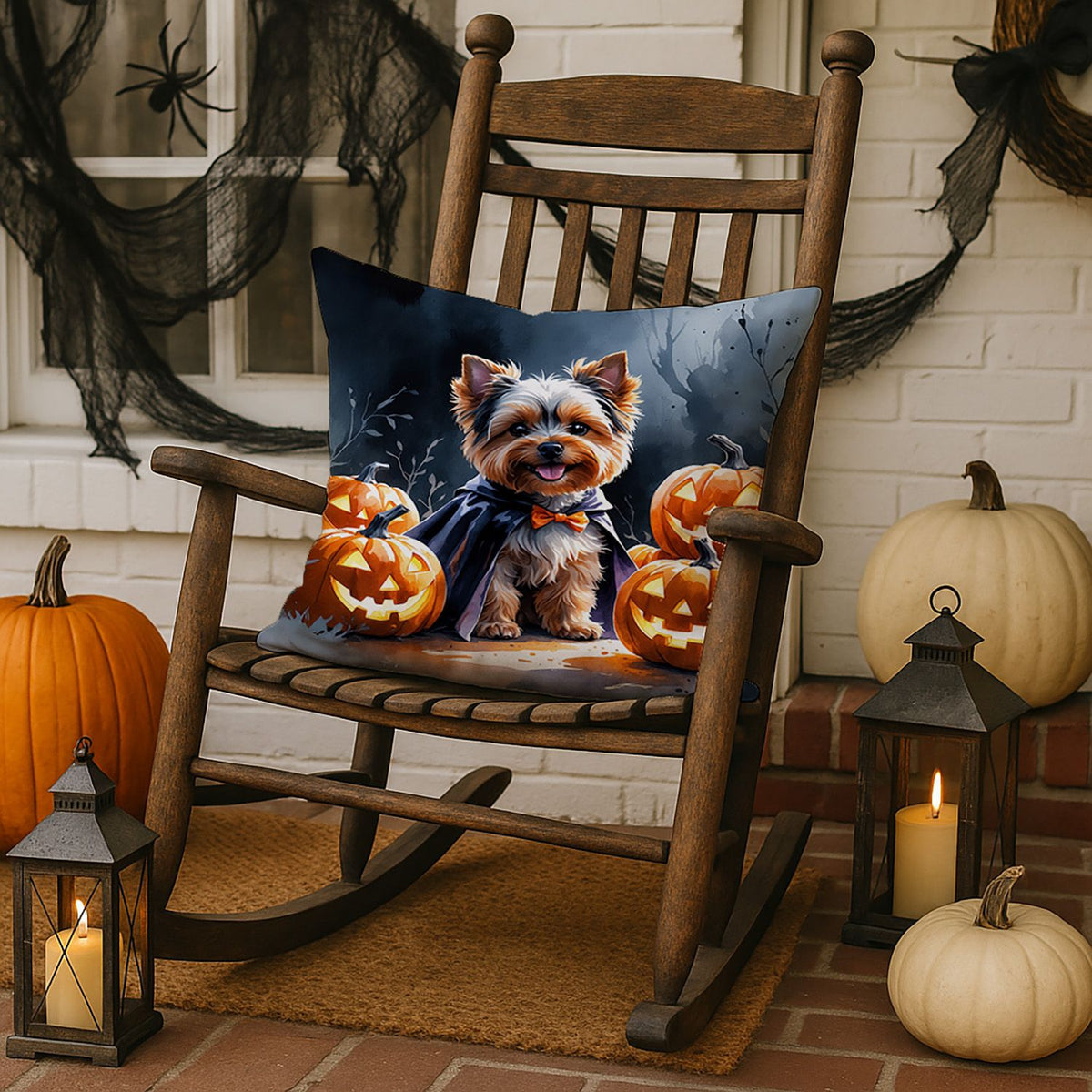 Yorkshire Terrier Puppy Halloween Throw Pillow Indoor/Outdoor Decorative Throw Pillow, 18 x 18 in - product view 3