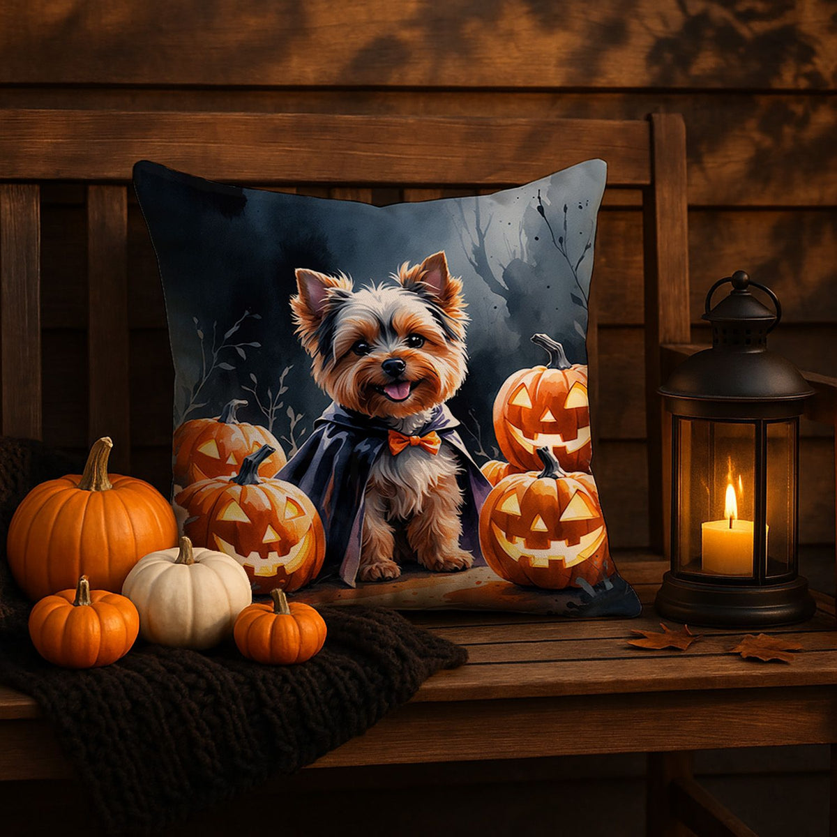 Yorkshire Terrier Puppy Halloween Throw Pillow Indoor/Outdoor Decorative Throw Pillow, 18 x 18 in - product view 5