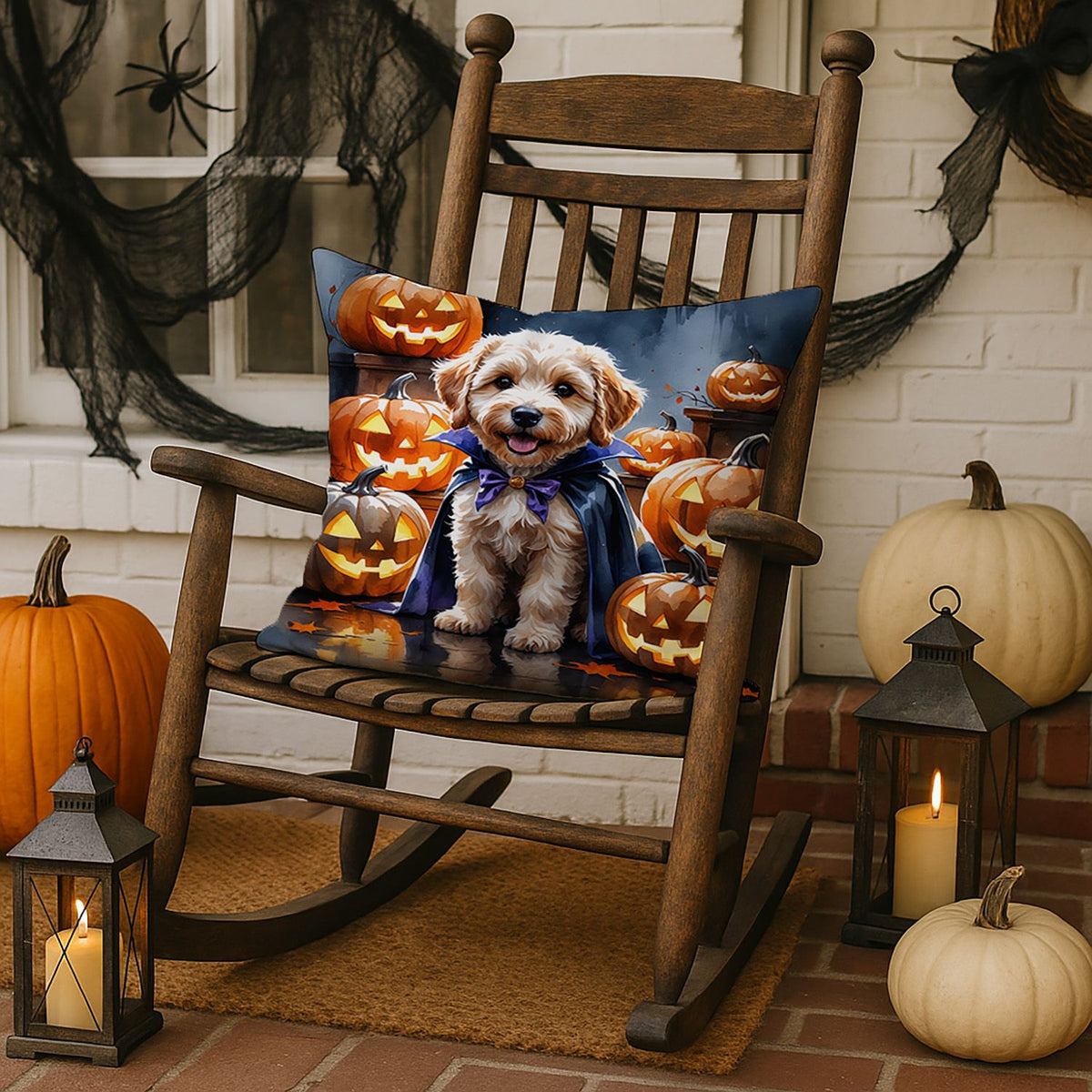 Labradoodle Puppy Halloween Throw Pillow Indoor/Outdoor Decorative Throw Pillow, 18 x 18 in - product view 3