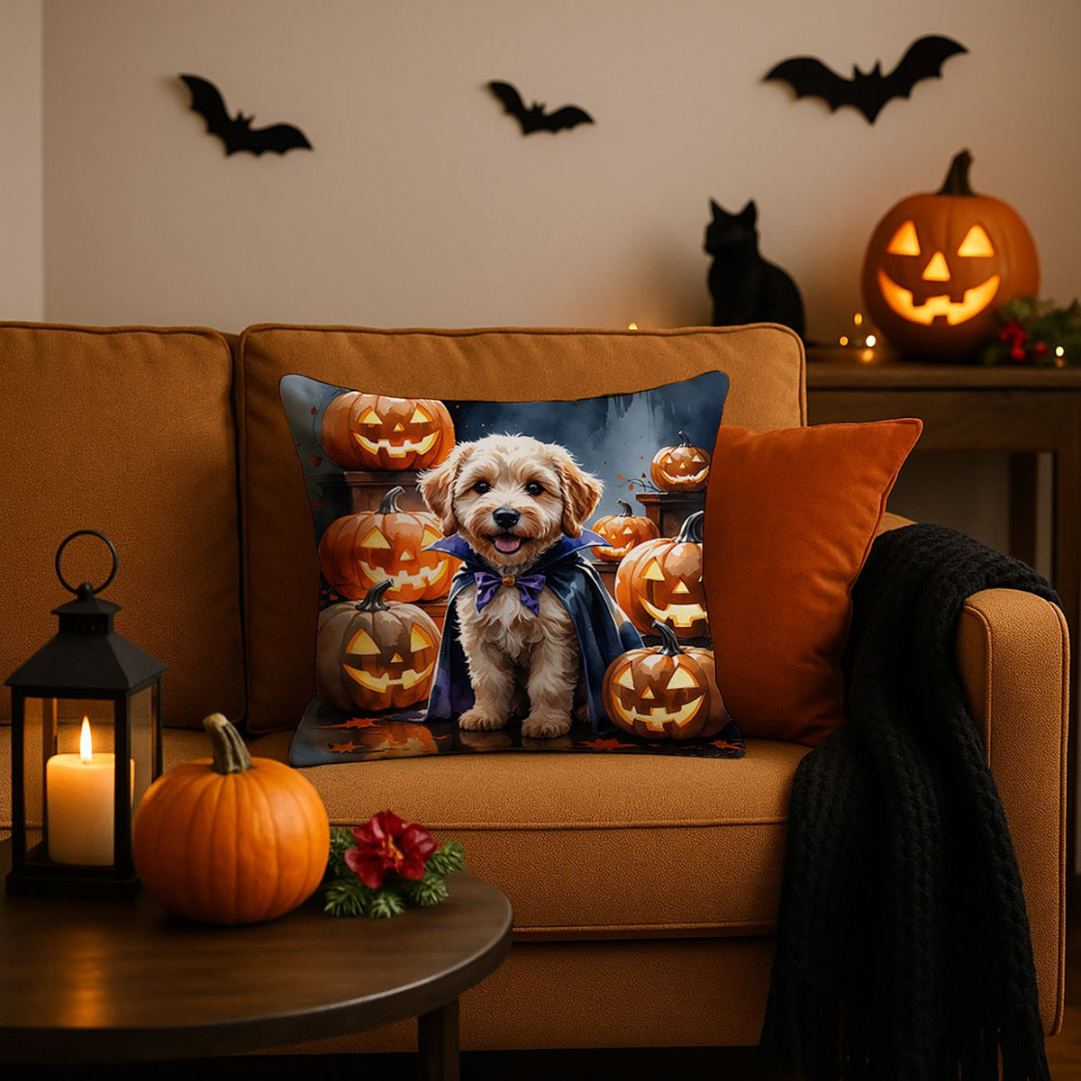 Labradoodle Puppy Halloween Throw Pillow Indoor/Outdoor Decorative Throw Pillow, 18 x 18 in - product view 2