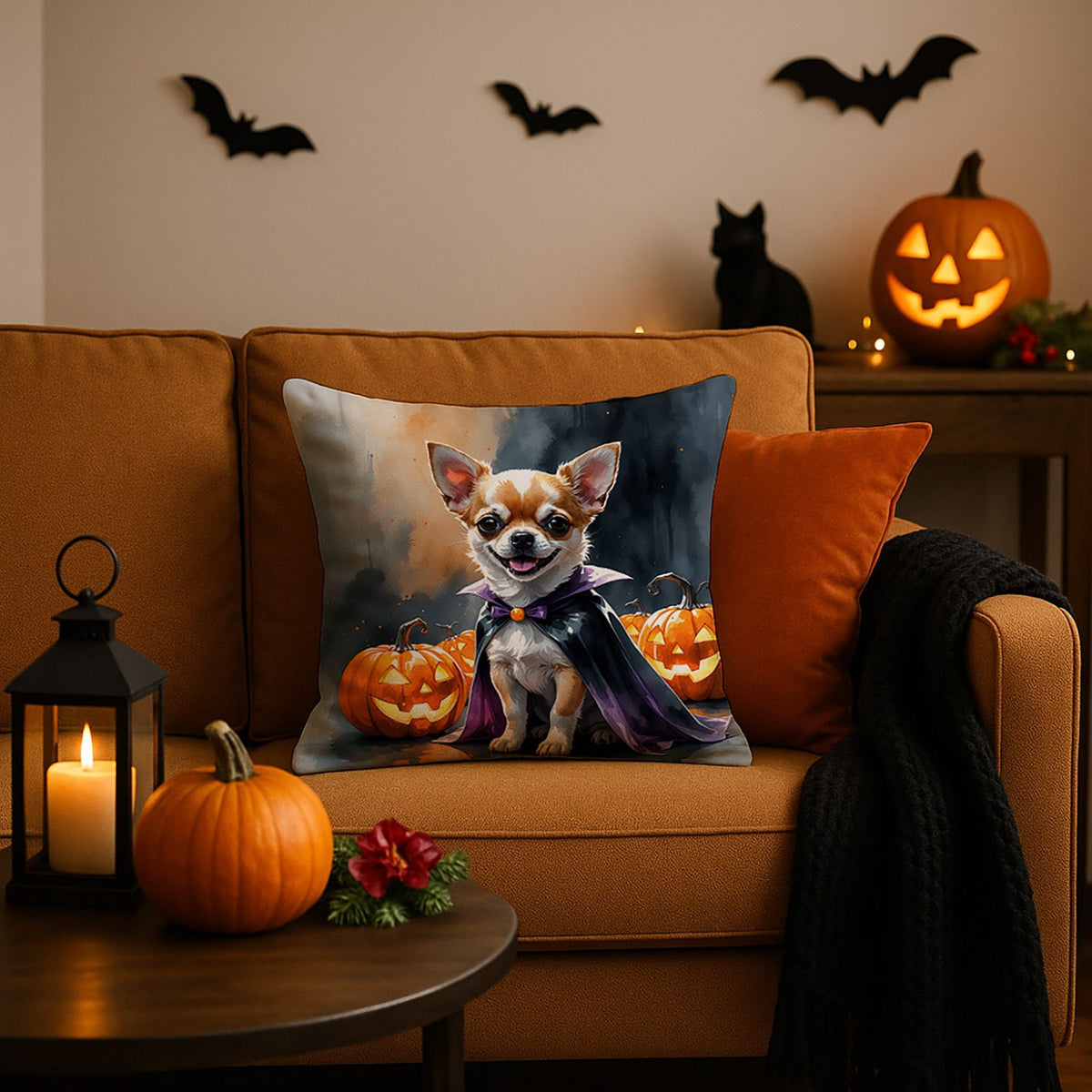 Chihuahua Puppy Halloween Throw Pillow Indoor/Outdoor Decorative Throw Pillow, 18 x 18 in - product view 2