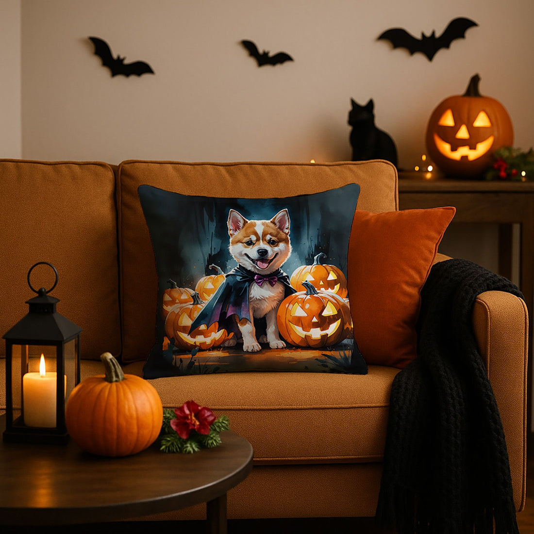 Akita Puppy Halloween Throw Pillow Indoor/Outdoor Decorative Throw Pillow, 18 x 18 in