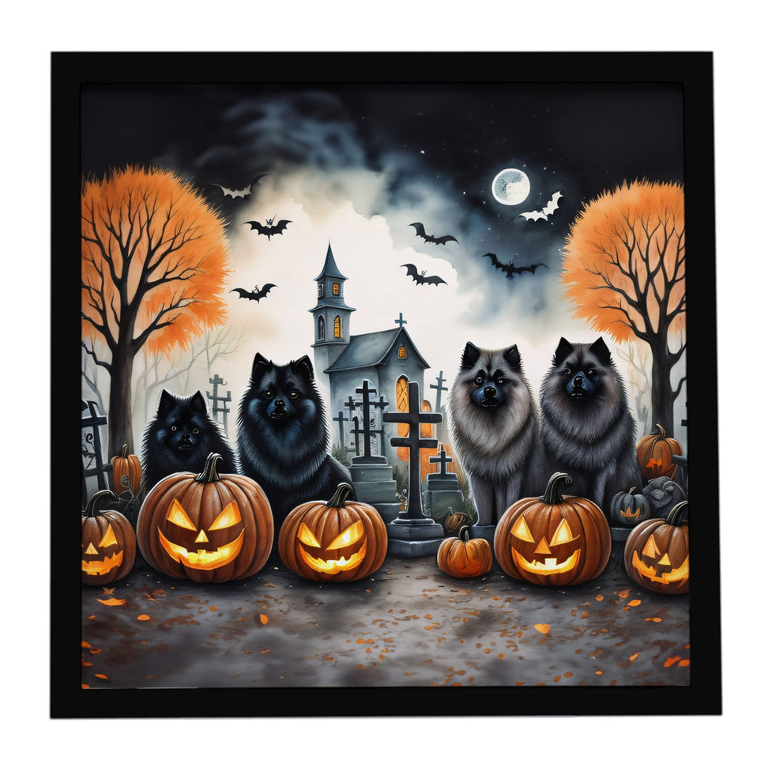 Keeshond Spooky Halloween Framed Metal Wall Art Square, 8 x 8 in