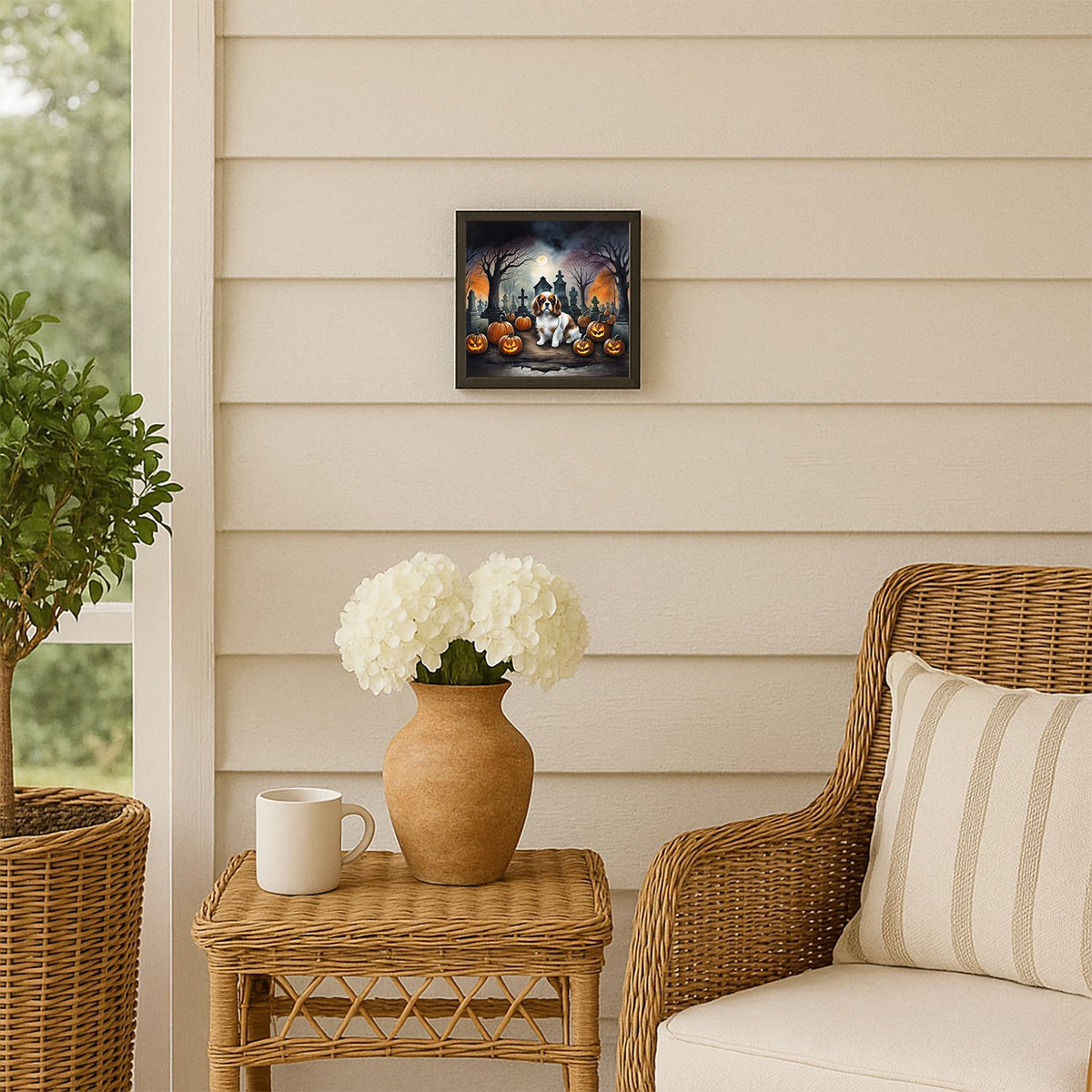 Cavalier Spaniel Spooky Halloween Framed Metal Wall Art Square, 8 x 8 in - product view 5