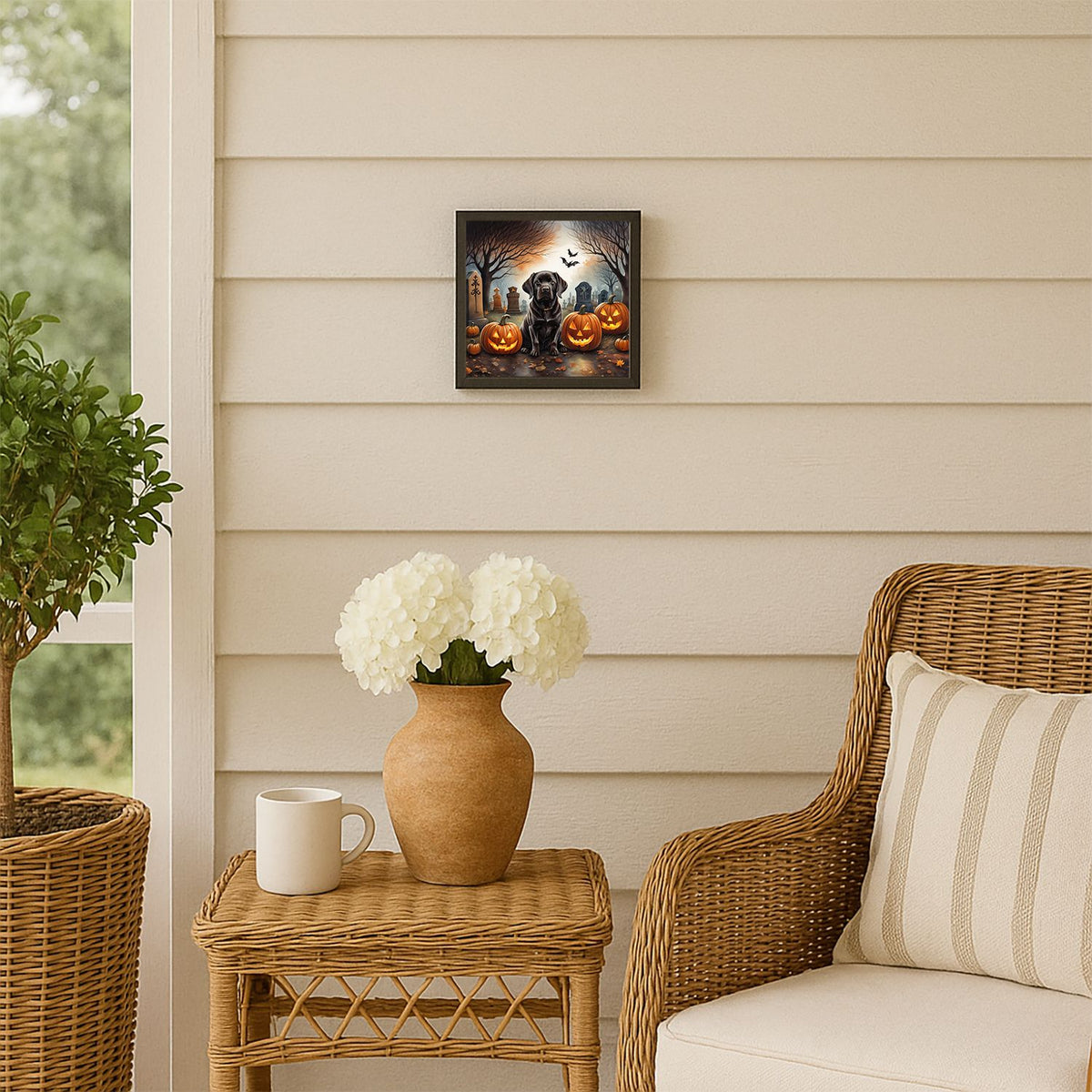 Chocolate Labrador Retriever Spooky Halloween Framed Metal Wall Art Square, 8 x 8 in - product view 5