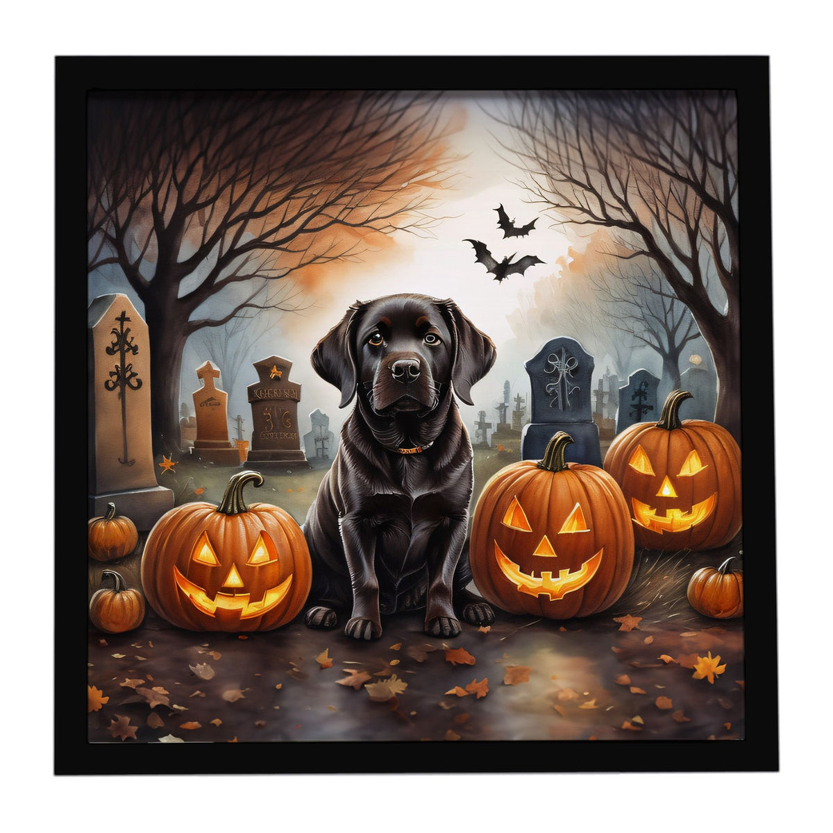 Chocolate Labrador Retriever Spooky Halloween Framed Metal Wall Art Square, 8 x 8 in